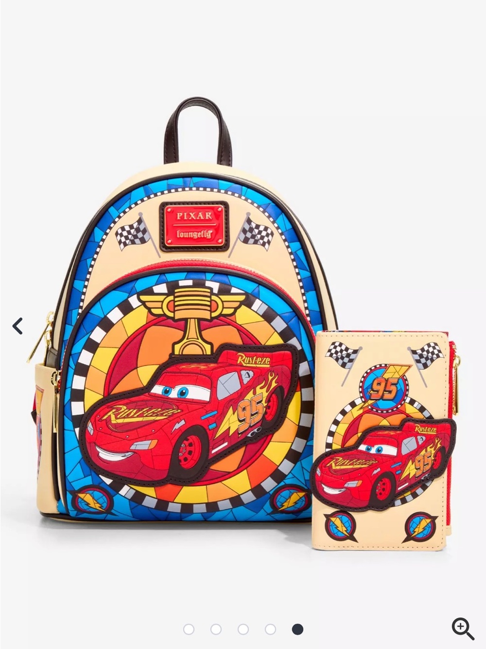 Loungefly Disney Cars Lightning McQueen Stained Glass Mini Backpack & Wallet